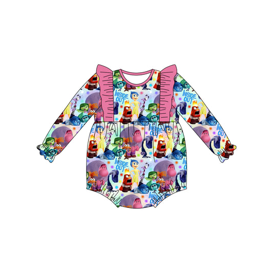 (Custom Design Preorder MOQ 5) Cartoon Figure Inside Out Tie-dye Print Baby Girls Romper