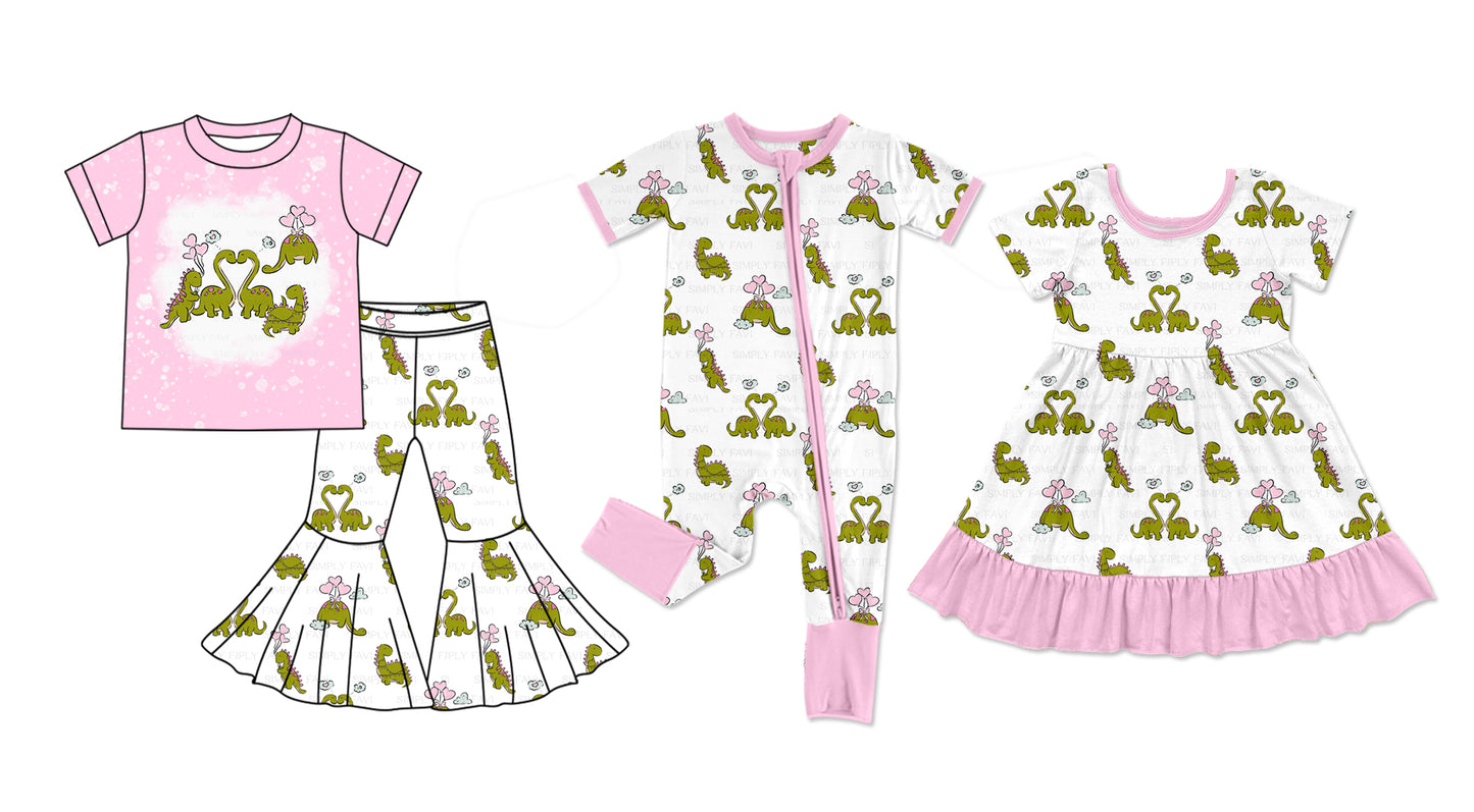 11.22(Custom Design Preorder MOQ 5 Each Design) Dino Heart Print Girls Valentine's Day Matching Clothes Sisters Wear