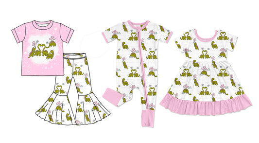 11.22(Custom Design Preorder MOQ 5 Each Design) Dino Heart Print Girls Valentine's Day Matching Clothes Sisters Wear