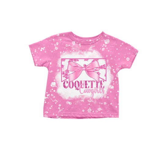 11.30(Custom Design Preorder MOQ 5 ) Cowgirl Pink Bow Print Girls Summer Tee Shirts Top