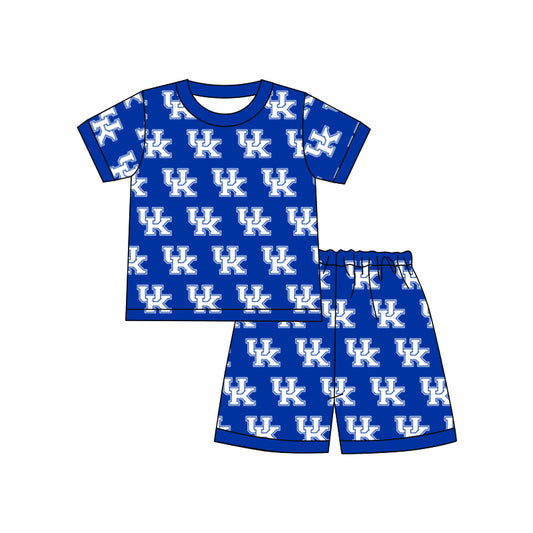 (Custom Design Preorder MOQ 5) Football Team's UK Blue Print Boys Summer Pajamas Clothes Set