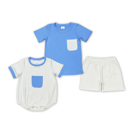 Stripes Print Blue Pocket Brothers Summer Matching Clothes