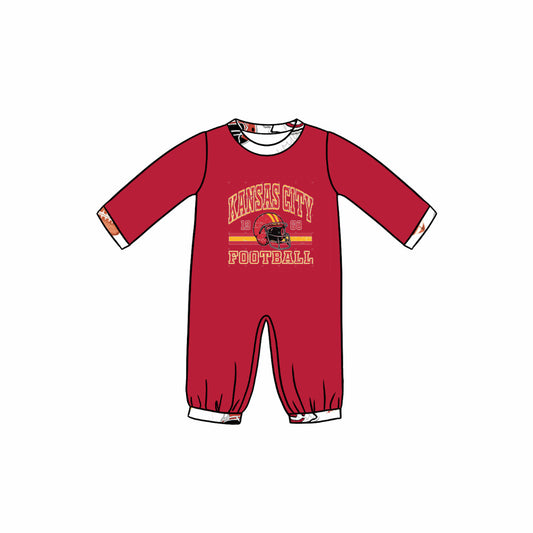 (Custom Design Preorder MOQ 5) Team's KC Football Red Print Baby Boys Fall Romper