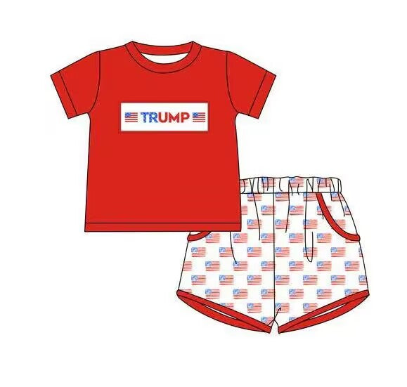 (Custom Design Preorder MOQ 5) TRUMP Flags Print Boys Clothes Set