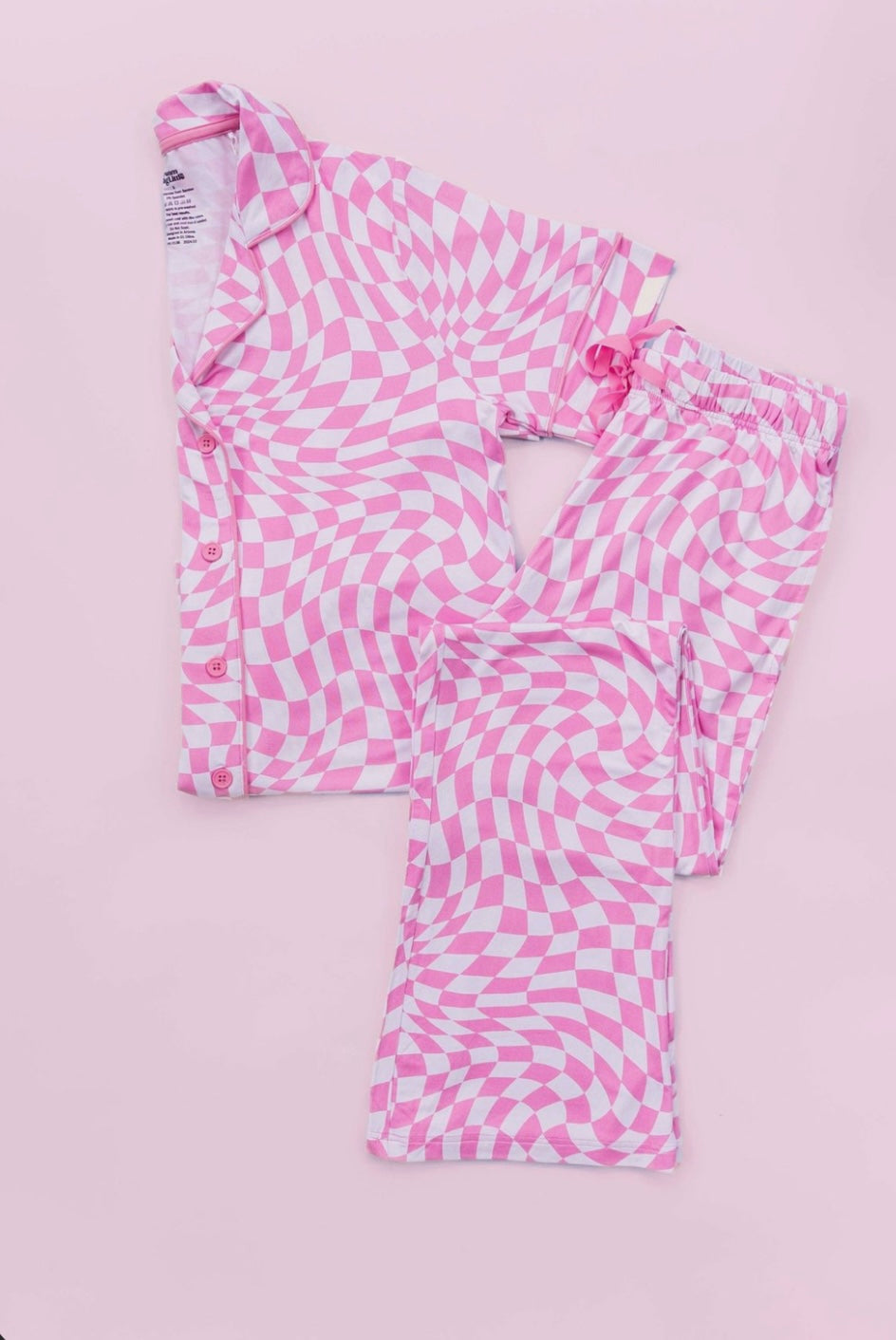 (Custom Design Preorder MOQ 5) Pink Plaid Print Girls Pajamas Clothes Set