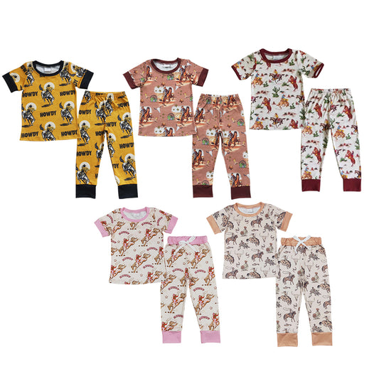 5 Colors Rodeo Western Print Kids Pajamas Clothes Set