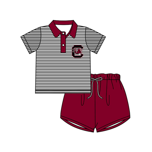 (Custom Design Preorder MOQ 5) Team's Wine C Print Polo Top Shorts Boys Summer Clothes Set