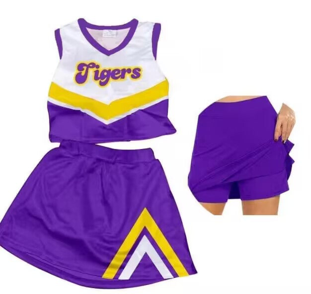 (Custom Design Preorder MOQ 5)  Team's Tigers Print Girls Summer Clothes Set