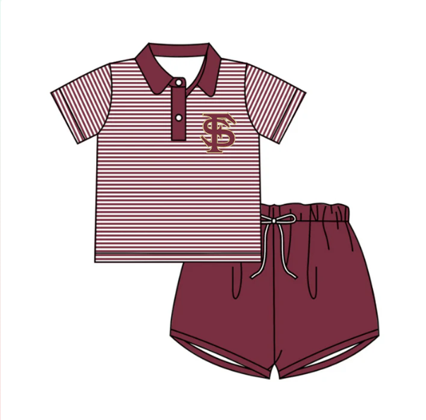 (Custom Design Preorder MOQ 5) Team's FS Polo Top Wine Shorts Boys Clothes Set