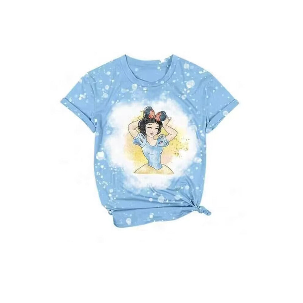(Custom Design Preorder MOQ 5) Cartoon Princess Blue Girls Summer Tee Shirts Top