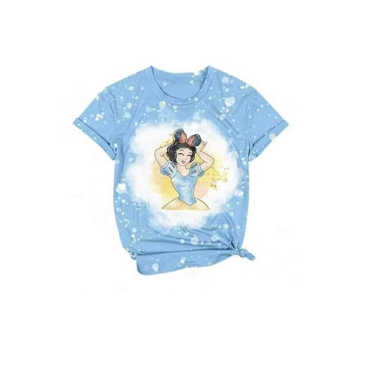 (Custom Design Preorder MOQ 5) Cartoon Princess Blue Girls Summer Tee Shirts Top