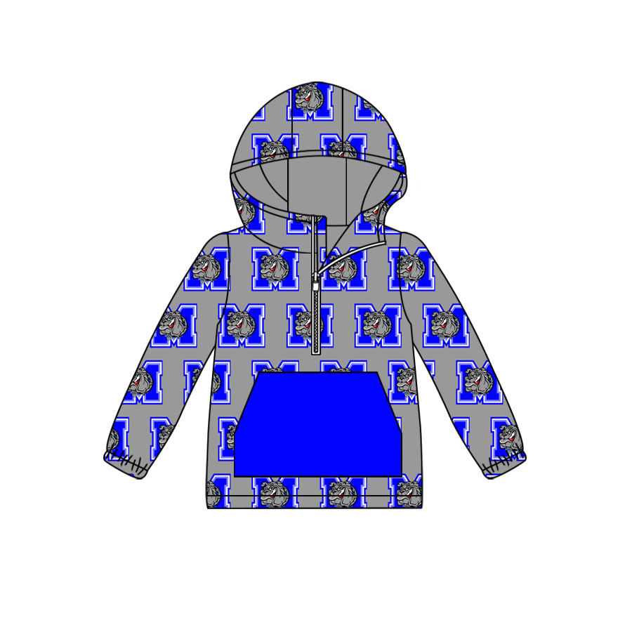 (Custom Design Preorder MOQ 5) Team's Milford Blue Print Kids Fall Zipper Hoodie Top
