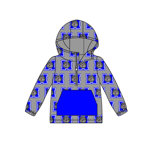 (Custom Design Preorder MOQ 5) Team's Milford Blue Print Kids Fall Zipper Hoodie Top