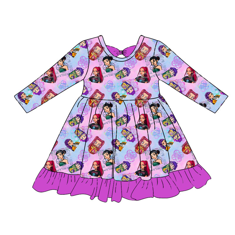 (Custom Design Preorder MOQ 5 Each Item) Cartoon KPOP Character Purple Print Girls Matching Clothes