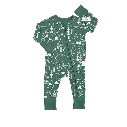 (Custom Design Preorder MOQ 5) NO.28 Green Animals Print Baby Zip Romper