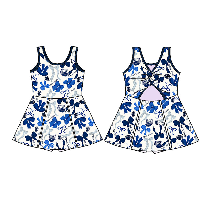 (Custom Design Preorder MOQ 5 Each Color) Team's Penn State Bows Print Girls Summer Clothes Sisters Matching Wear