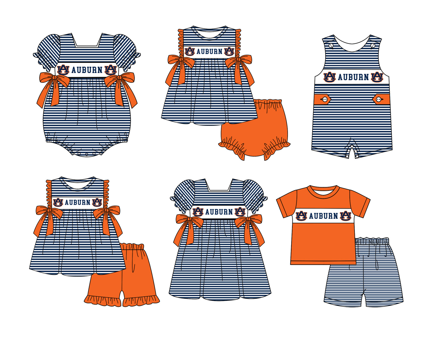 (Custom Design Preorder MOQ 5 Each Item) Team's Auburn Tigers Print Kids Summer Matching Clothes Sibling Wear