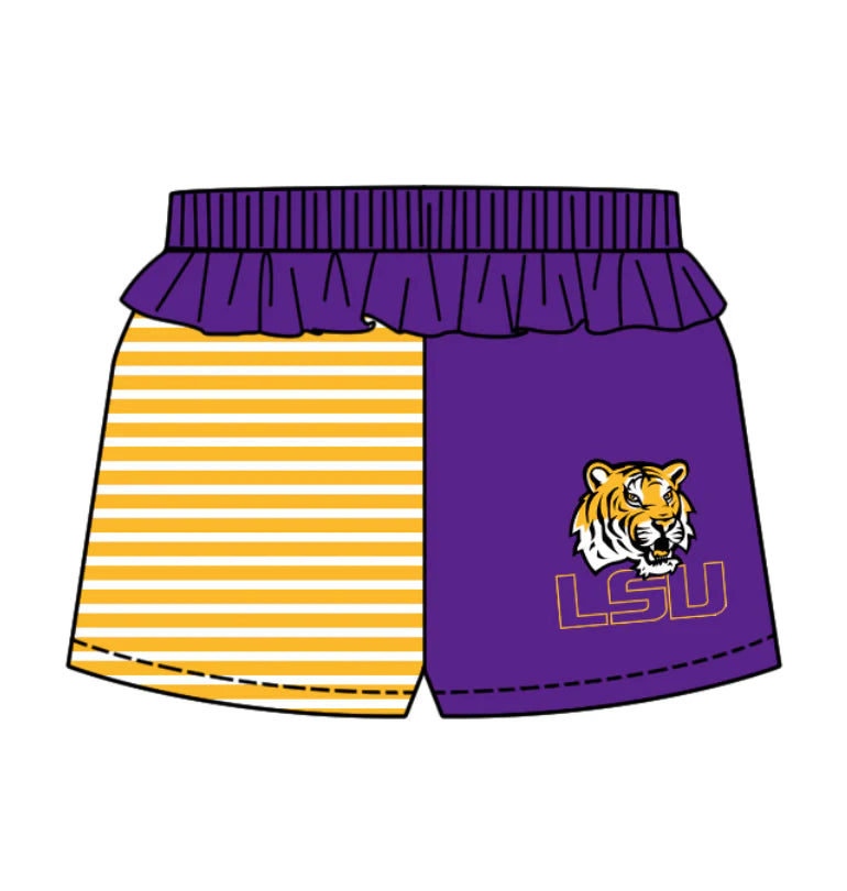 (Custom Design Preorder MOQ 5) Team's LSU Tigers Stripes Print Girls Summer Bottom Shorts