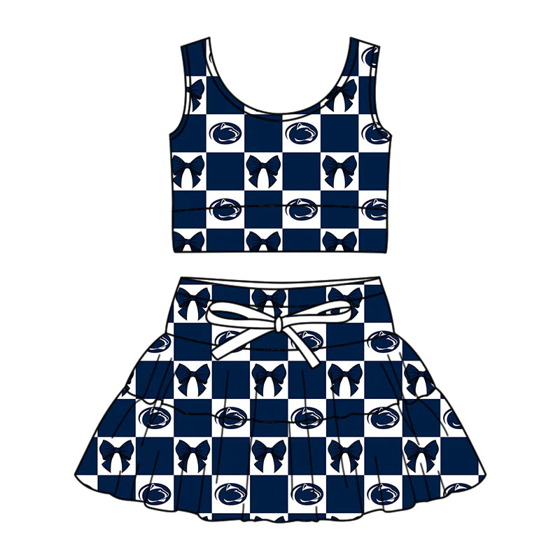 (Custom Design Preorder MOQ 5 Each Color) Team's Penn State Nittany Lions Bows Plaid Print Girls Summer Clothes Sisters Matching Wear