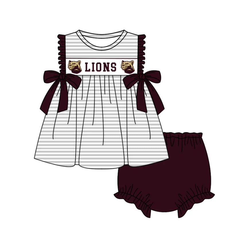 (Custom Design Preorder MOQ 5 Each Design) Team's LIONS Print Kids Summer Matching Clothes Sibling Wear