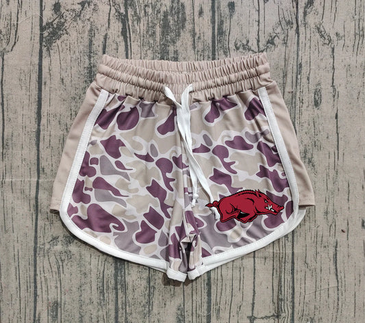 (Custom Design Preorder MOQ 5 Each Item) Team's Arkansas Khaki Purple Camo Print Summer Bottom Shorts Mom and Me Matching Clothes