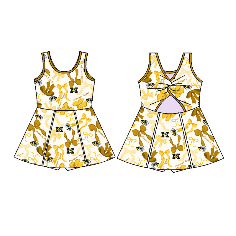 (Custom Design Preorder MOQ 5 Each Color) Team's MISSOURI TIGERS Bows Print Girls Summer Clothes Sisters Matching Wear