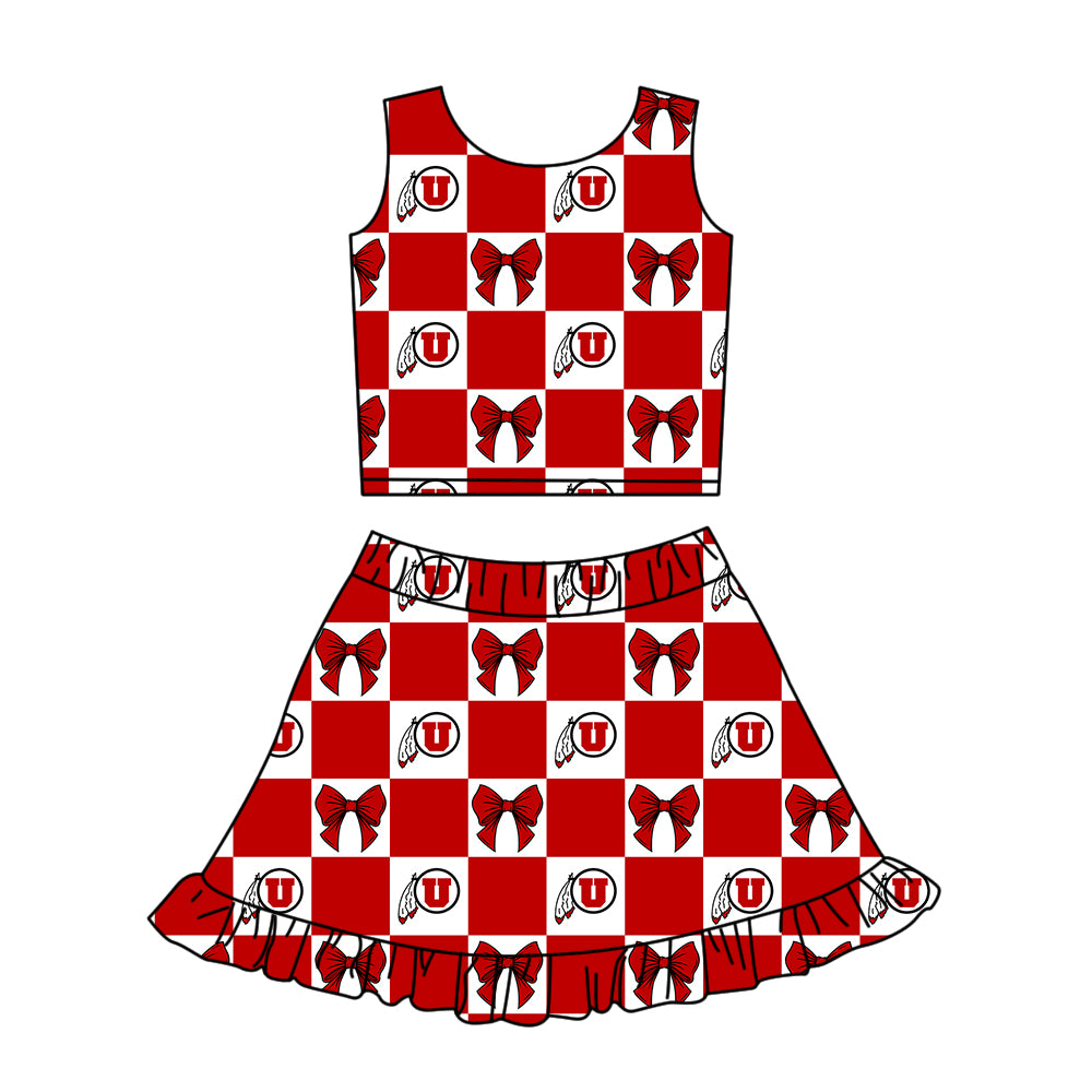 (Custom Design Preorder MOQ 5 Each Color) Team's Utah Utes Bows Plaid Print Girls Summer Clothes Sisters Matching Wear