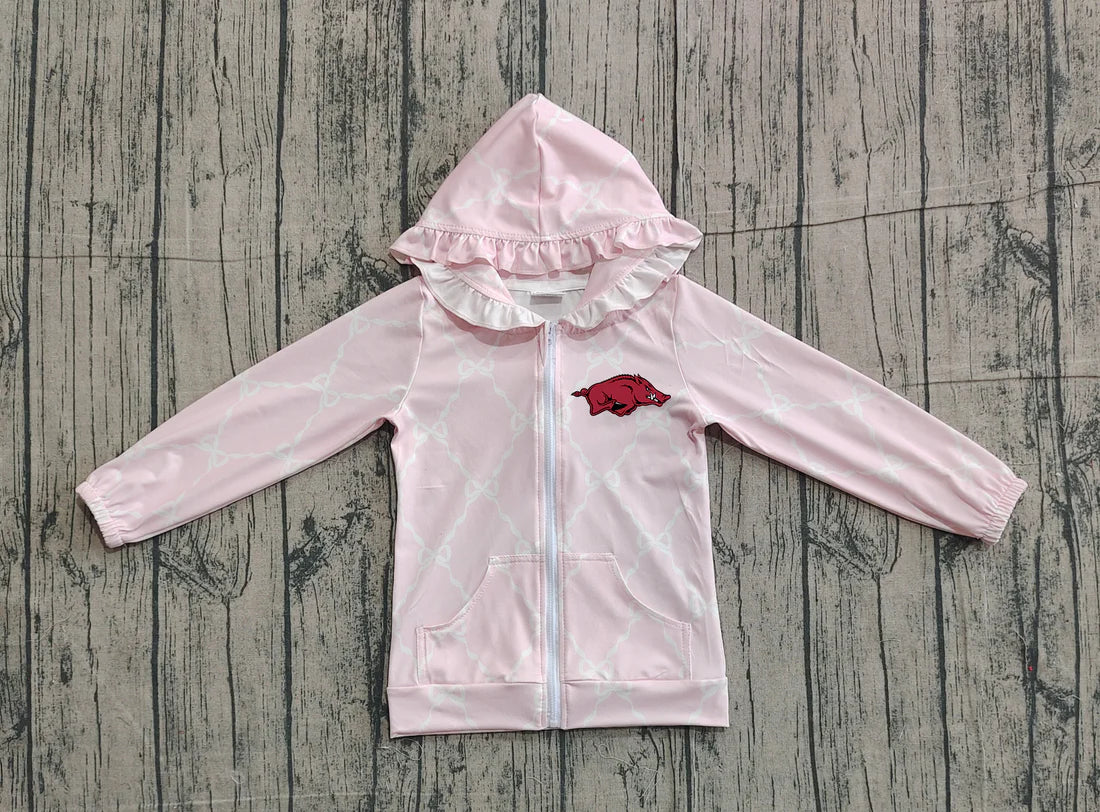 (Custom Design Preorder MOQ 5 Each Item) Team's Arkansas Pink Bows Print Girls Fall Zipper Hoodie Jackets Top Mom and Me Matching Clothes