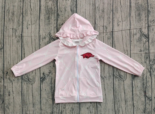 (Custom Design Preorder MOQ 5 Each Item) Team's Arkansas Pink Bows Print Girls Fall Zipper Hoodie Jackets Top Mom and Me Matching Clothes