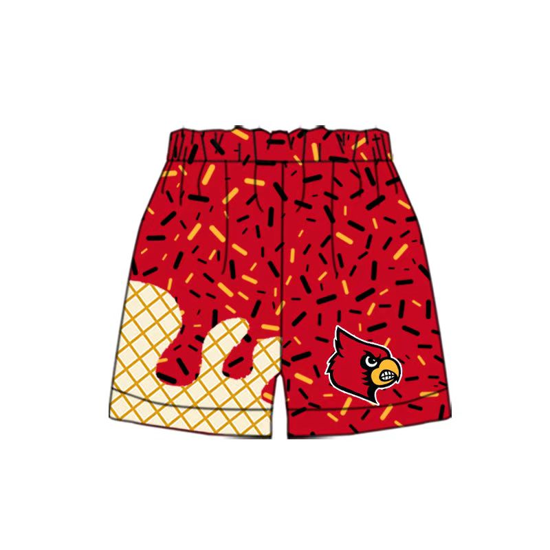 (Custom Design Preorder MOQ 5 Each Item) Team's Cardinals Red Sprinkles Print Summer Bottom Shorts Mom and Me Matching Clothes