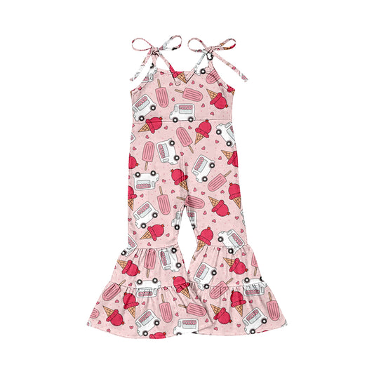 (Custom Design Preorder MOQ 5) Love Sweet Ice-lolly Truck Print Girls Valentine's Jumpsuit