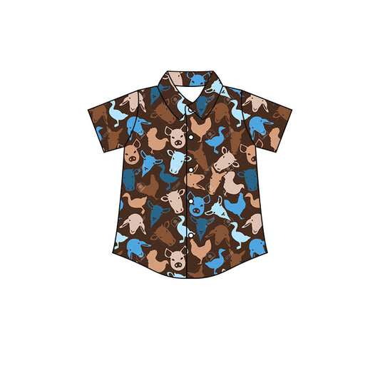 (Custom Design Preorder MOQ 5) Farm Animals Print Boys Summer Tee Shirts Top