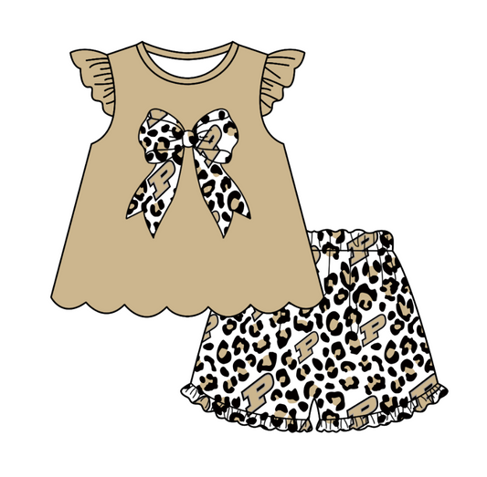 (Custom Design Preorder MOQ 5) Team's P Leopard Print Girls Summer Clothes Set