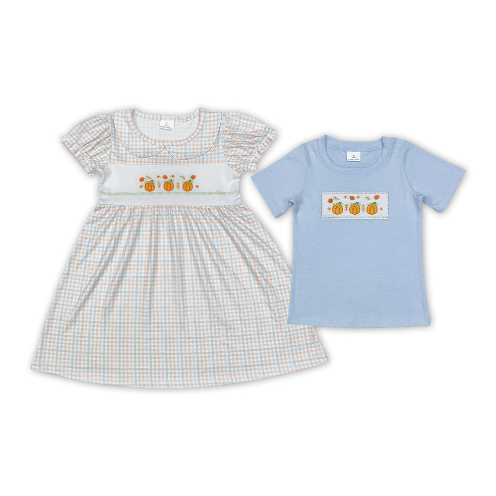 Pumpkin Embroidery Sibling Fall Matching Clothes