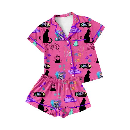 (Custom Design Preorder MOQ 5)  Hotpink Singer Swiftie Print Girls Summer Pajamas Clothes Set