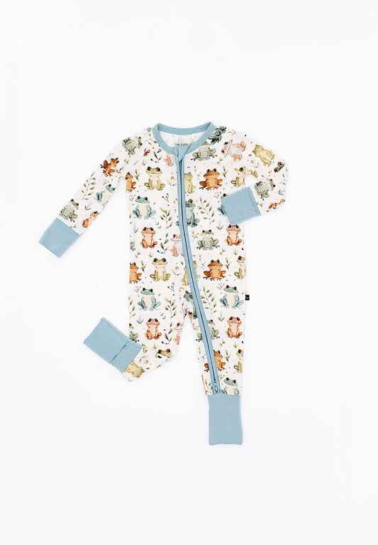 (Custom Design Preorder MOQ 5)  Frog Print Baby Boys Bamboo Sleeper Zipper Romper