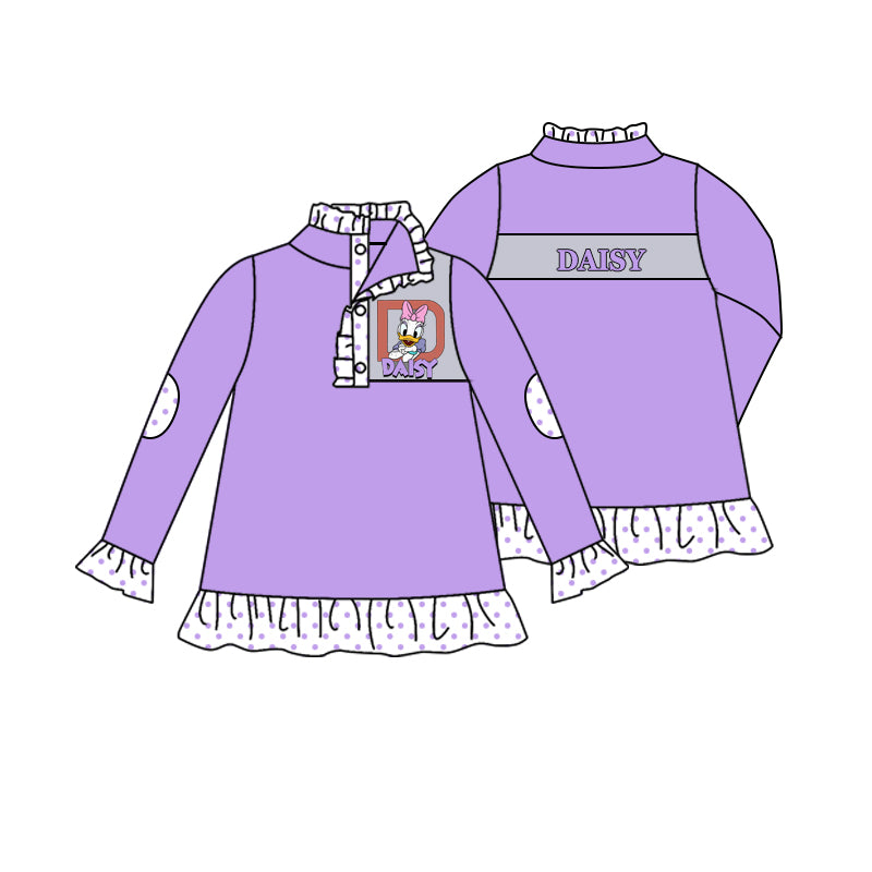 11.16(Custom Design Preorder MOQ 5)Cartoon Duck Purple Print Long Sleeve Girls Pullover Fall Tee Shirts Top