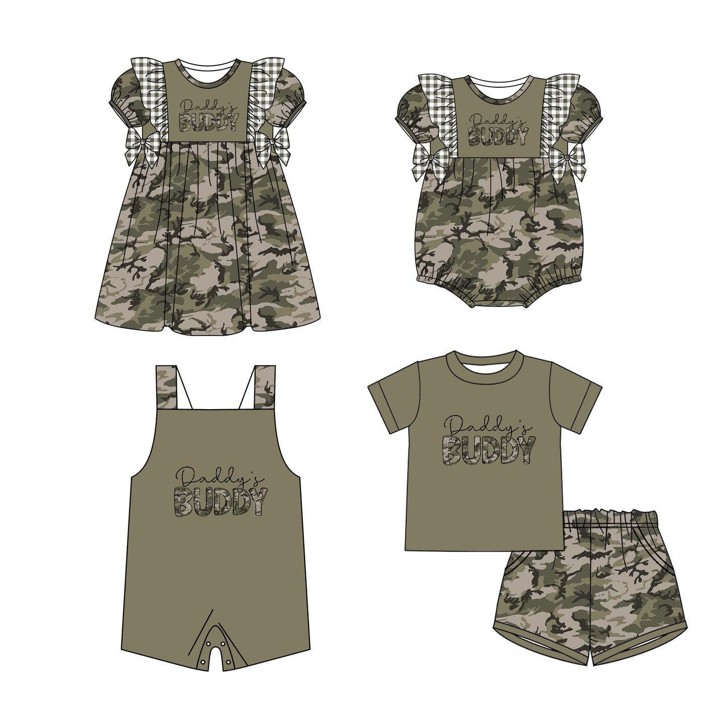 11.21(Custom Design Preorder MOQ 5 Each Design)Daddy's Buddy Camo Print Kids Summer Matching Clothes Sibling Wear