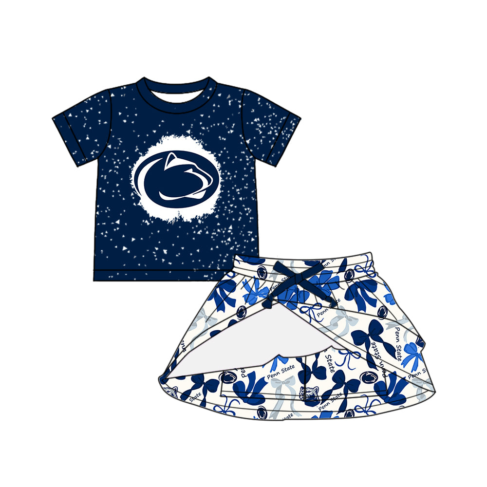 (Custom Design Preorder MOQ 5 Each Color) Team's Penn State Bows Print Girls Summer Clothes Sisters Matching Wear