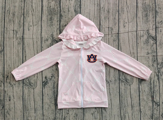 (Custom Design Preorder MOQ 5 Each Item) Team's Auburn Pink Bows Print Girls Fall Zipper Hoodie Jackets Top Mom and Me Matching Clothes