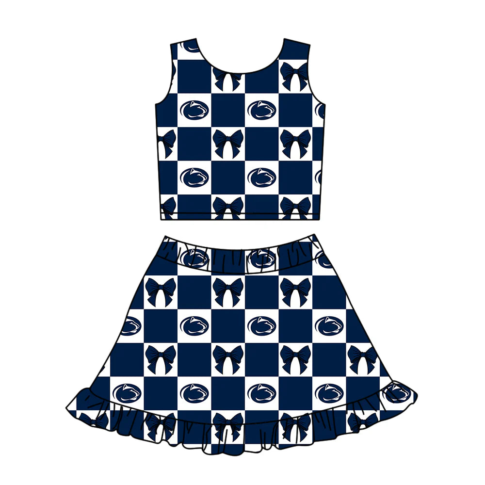 (Custom Design Preorder MOQ 5 Each Color) Team's Penn State Nittany Lions Bows Plaid Print Girls Summer Clothes Sisters Matching Wear