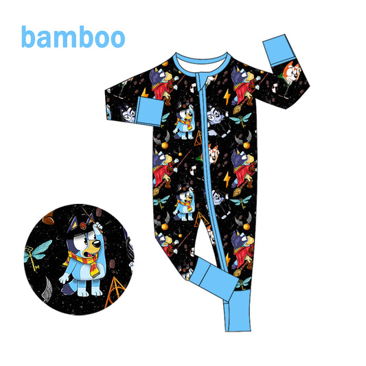 (Custom Design Preorder MOQ 20) Cartoon Dog Magic Print Baby Halloween Long Sleeve Bamboo Sleeper Zipper Romper