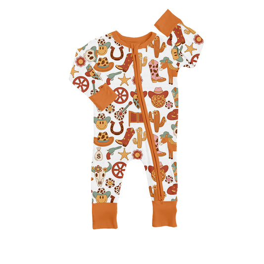 (Custom Design Preorder MOQ 5) NO.29 Western Print Baby Zip Romper