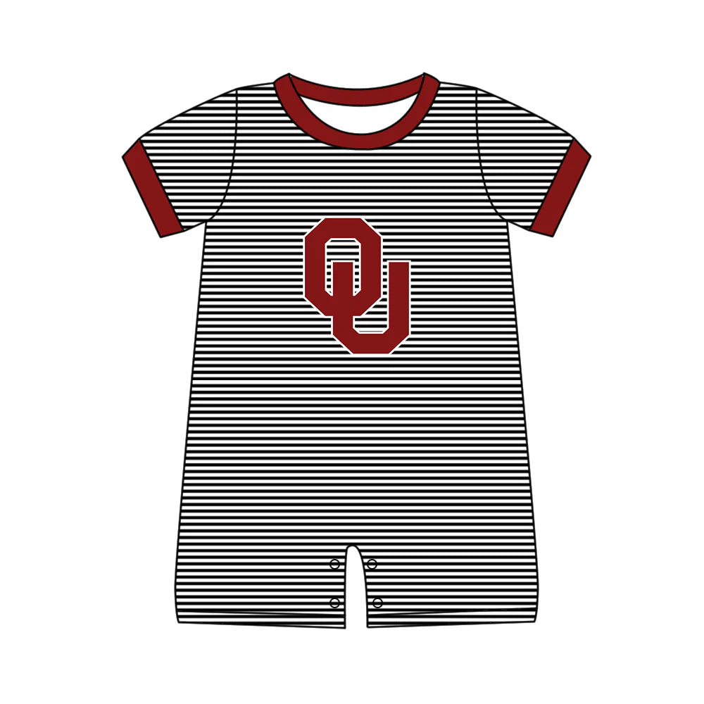(Custom Design Preorder MOQ 5) Team's Oklahoma Stripes Print Baby Boys Summer Romper