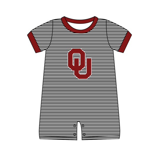 (Custom Design Preorder MOQ 5) Team's Oklahoma Stripes Print Baby Boys Summer Romper