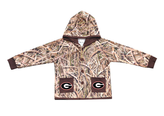 (Custom Design Preorder MOQ 5 Each Item) Team's Georgia Grasses Camo Print Pockets Buttons Kids Fall Hoodie Jackets Top Mom and Me Matching Clothes
