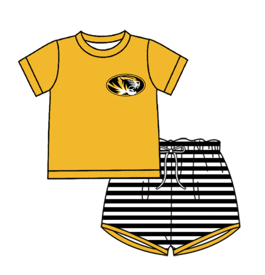 (Custom Design Preorder MOQ 5 Each Design) Team's Missouri Tigers Stripes Print Boys Summer Matching Clothes Brothers Wear