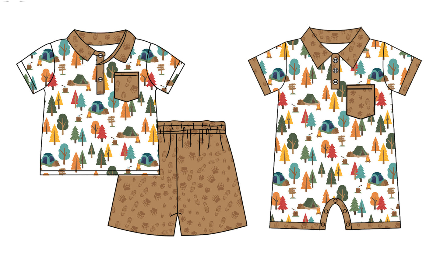 12.13(Custom Design Preorder MOQ 5 Each Design) Camping Print Boys Summer Matching Clothes Brothers Wear