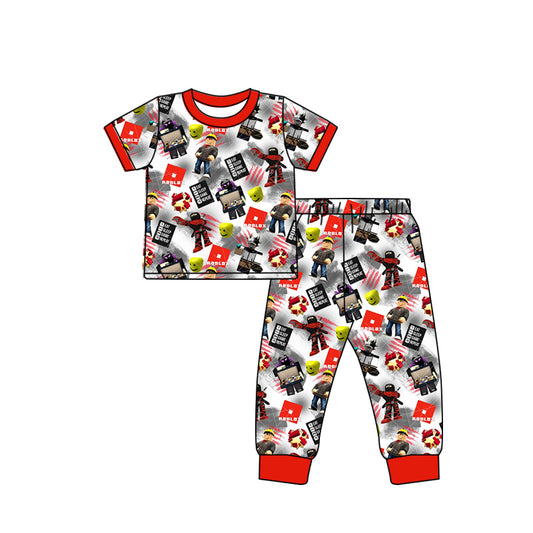 (Custom Design MOQ 5) Red Game Design Boys Pajamas Clothes Set