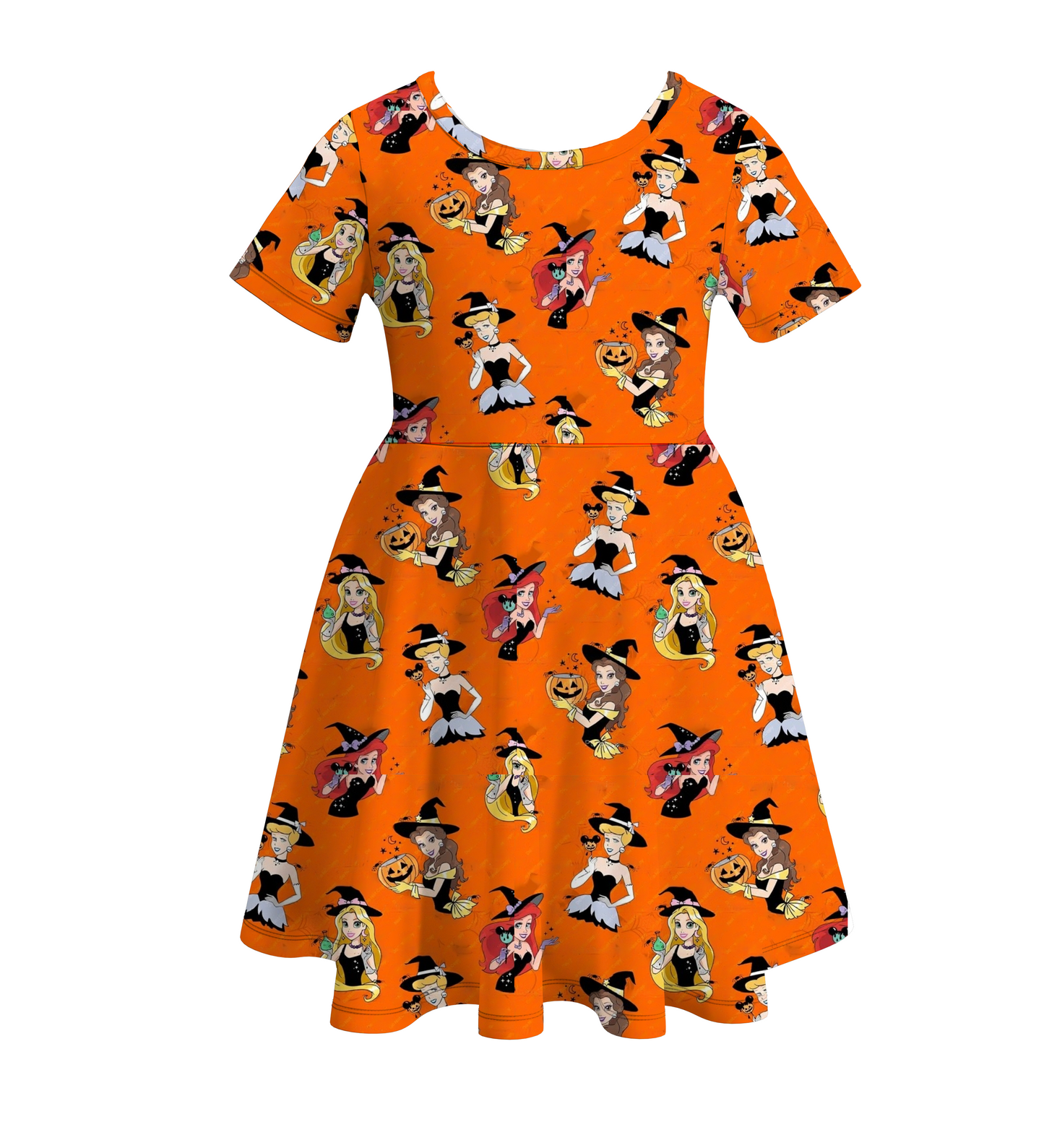 (Custom Design Preorder MOQ 5) Cartoon Princess Print Girls Knee Length Halloween Dress